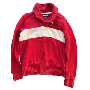 Rugby Ralph Lauren Sweater Mens Size L Red White Shawl Collar Toggle England